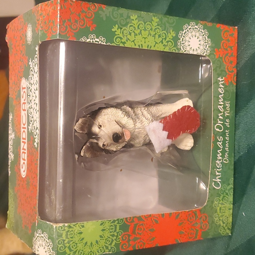 Vintage Sandcast Husky Christmas Ornament